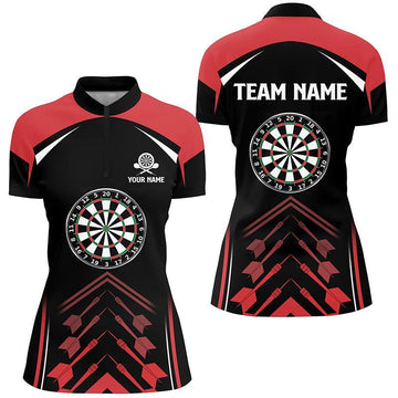 Personalisiertes Liebes-Darts-Rot-Schwarzes 1/4 Zip Shirt, individuell anpassbares cooles Dart-Trikot für Frauen U71 - Climcat