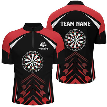 Personalisiertes Liebes-Darts-Rot-Schwarzes 1/4 Zip Shirt, individuell anpassbares cooles Dart-Trikot für Männer J953 - Climcat