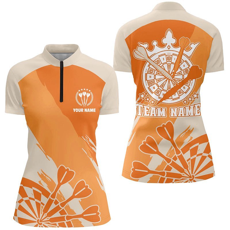 Personalisiertes Orange Darts 1/4 Zip Shirt, individuell anpassbares cooles Darts-Shirt für Frauen, Darts-Trikot Q191 - Climcat