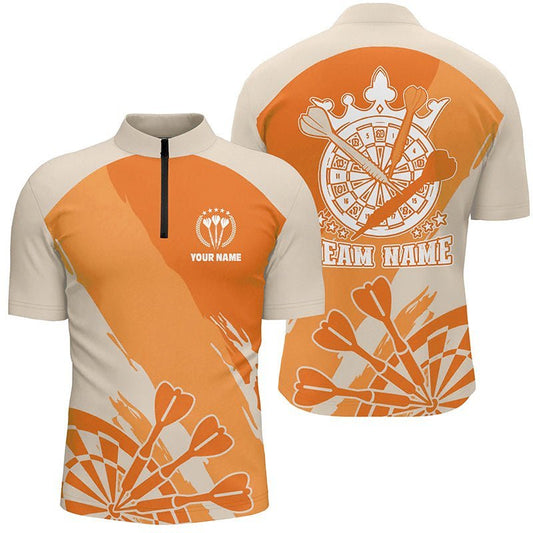 Personalisiertes orangefarbenes Darts-Quarter-Zip-Shirt, individuell anpassbares cooles Darts-Shirt für Herren, Darts-Trikot T19 - Climcat