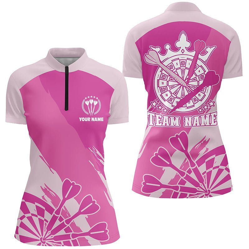 Personalisiertes Pinkes Dart 1/4 Zip Shirt, individuell anpassbares cooles Dart-Shirt für Frauen, Dart-Trikot R375 - Climcat
