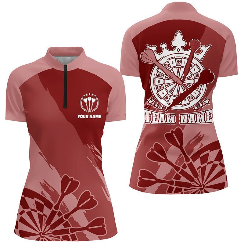 Personalisiertes rotes Dart-1/4-Zip-Shirt, individuell gestaltete coole Dartshirts für Frauen, Darttrikot Q524 - Climcat