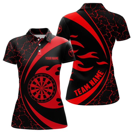 Personalisiertes rotes Feuerflammen-Darts-Polo-Shirt für Frauen, Darts-Shirt für das Darts-Team R946 - Climcat