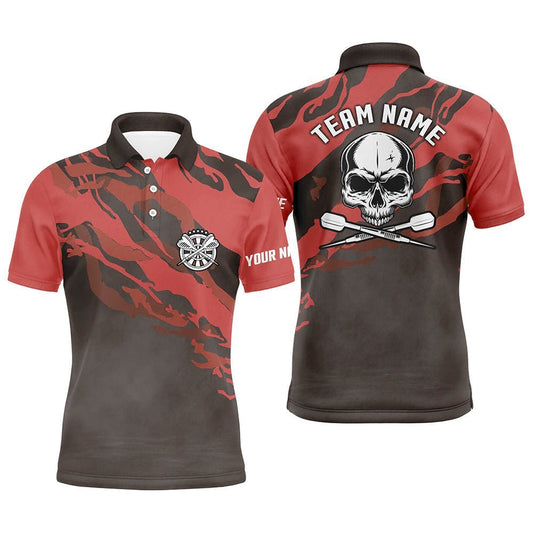 Personalisiertes rotes Herren Polo-Shirt mit Totenkopf-Darts, individuell anpassbares Dart-Shirt für Männer, Dart-Trikots X406 - Climcat