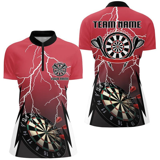 Personalisiertes rotes Lightning Darts 1/4 Zip Shirt, individuell anpassbares Thunder Darts Trikot für Frauen P785 - Climcat