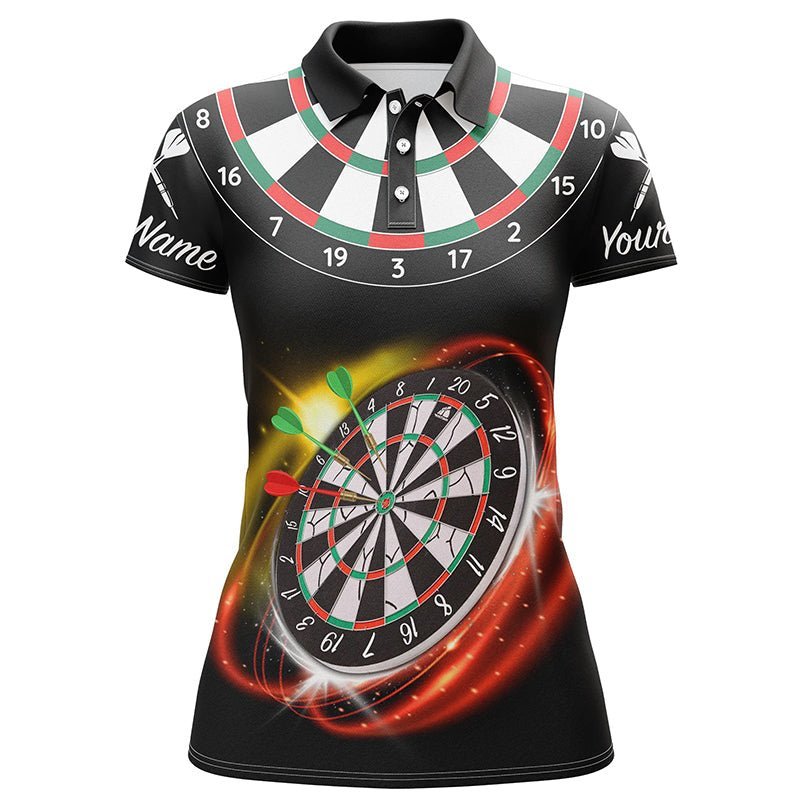 Personalisiertes rotes schwarzes Damen Darts Polo Shirt mit individuellem Namen, cooles Darts Trikot für Frauen K522 - Climcat