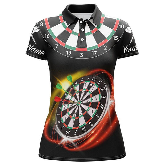 Personalisiertes rotes schwarzes Damen Darts Polo Shirt mit individuellem Namen, cooles Darts Trikot für Frauen K522 - Climcat