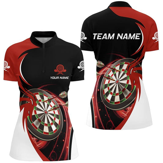 Personalisiertes rotes schwarzes Dart-1/4-Zip-Shirt, individuell anpassbare Dartshirts für Frauen, Teamtrikot Z328 - Climcat