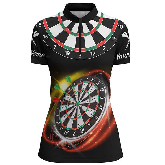 Personalisiertes rotes schwarzes Dart-1/4-Zip-Shirt mit individuellem Namen, cooles Dart-Trikot für Frauen A785 - Climcat