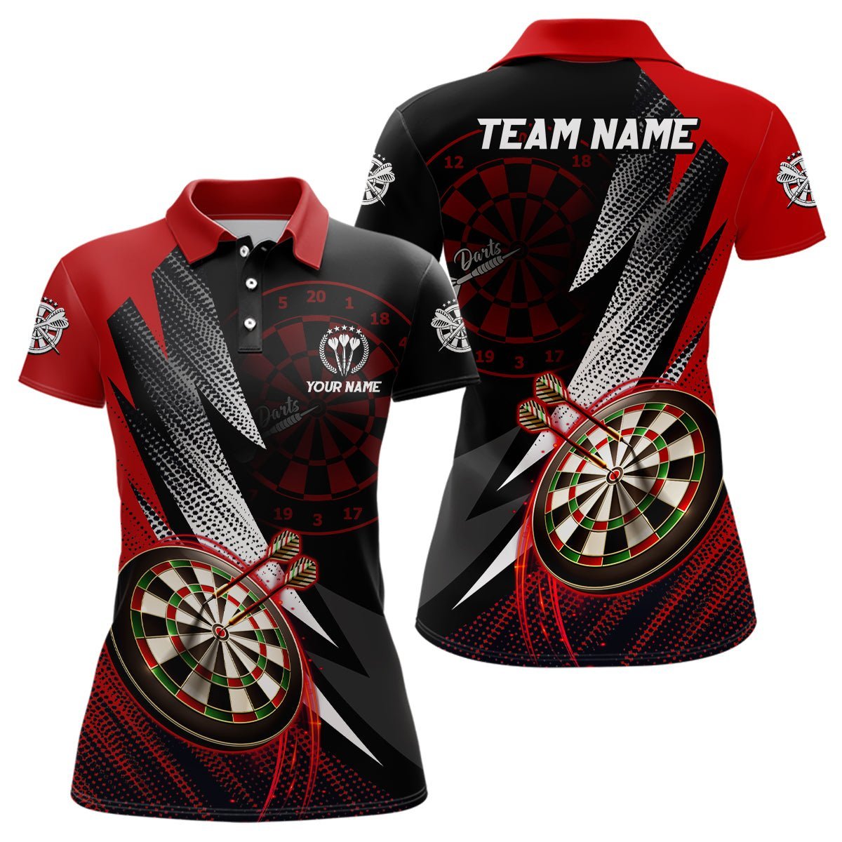 Personalisiertes rotes schwarzes Darts Polo Shirt, individuell gestaltetes cooles Darts Shirt für Damen, Team Trikot I176 - Climcat