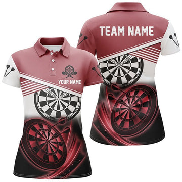 Personalisiertes rotes schwarzes Darts Polo Shirt, individuell gestaltetes cooles Darts Shirt für Damen, Team Trikot Q560 - Climcat