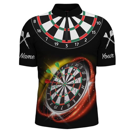 Personalisiertes rotes schwarzes Herren Darts 1/4 Zip Shirt mit individuellem Namen, cooles Darts Trikot für Männer L498 - Climcat