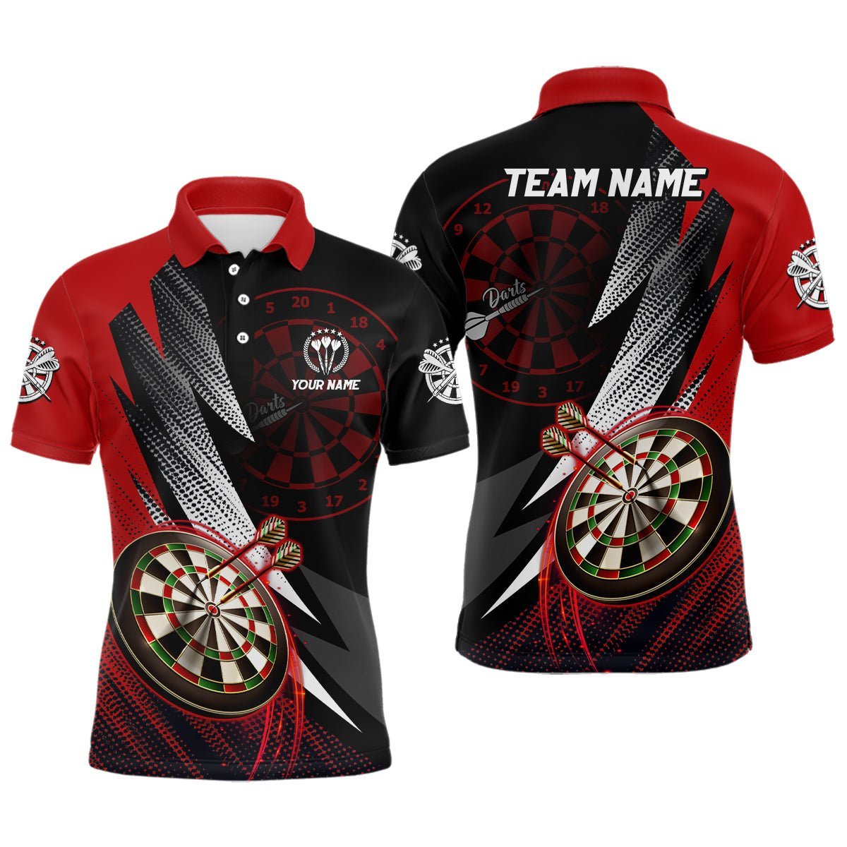 Personalisiertes rotes schwarzes Herren Darts Polo Shirt, individuell anpassbares cooles Darts Shirt für Männer, Team Trikot Z357 - Climcat