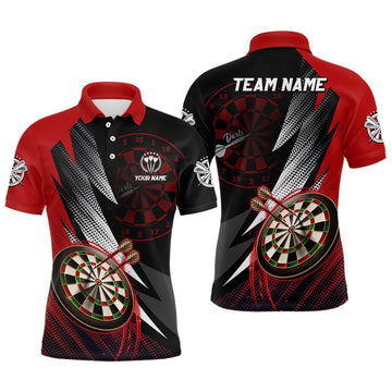 Personalisiertes rotes schwarzes Herren Darts Polo Shirt, individuell anpassbares cooles Darts Shirt für Männer, Team Trikot Z357 - Climcat