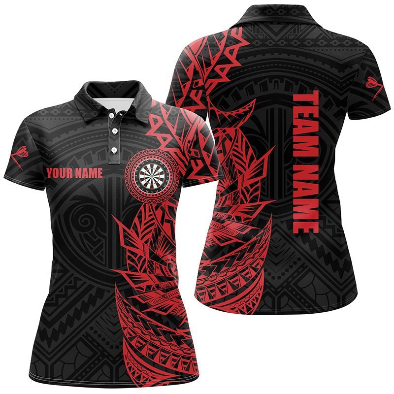 Personalisiertes rotes Tribal Damen Darts Polo Shirt, individuell anpassbares Darts Shirt für Frauen, Dart Trikots D876 - Climcat