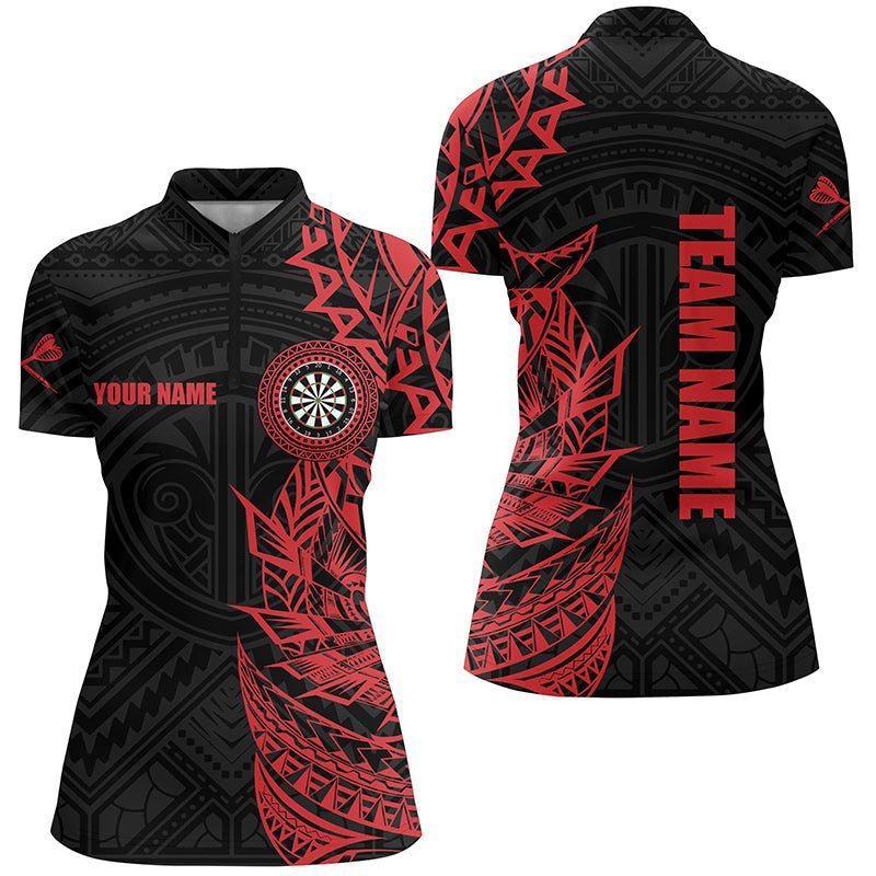 Personalisiertes rotes Tribal-Darts-Quarter-Zip-Shirt, individuell anpassbares Darts-Shirt für Frauen, Dart-Trikots A502 - Climcat