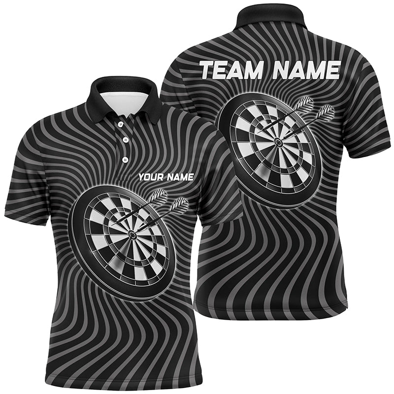 Personalisiertes Schwarz-Graues Dart Polo Shirt mit winkendem Motiv, individuell anpassbares Dart-Shirt für Herren, Dart Trikot W262 - Climcat