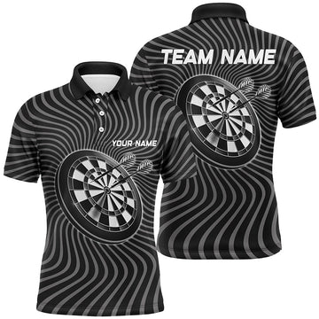 Personalisiertes Schwarz-Graues Dart Polo Shirt mit winkendem Motiv, individuell anpassbares Dart-Shirt für Herren, Dart Trikot W262 - Climcat