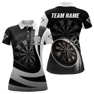 Personalisiertes Schwarz-Weißes 3D Damen Darts Polo Shirt, individuell anpassbares cooles Darts Team Trikot für Frauen S967 - Climcat