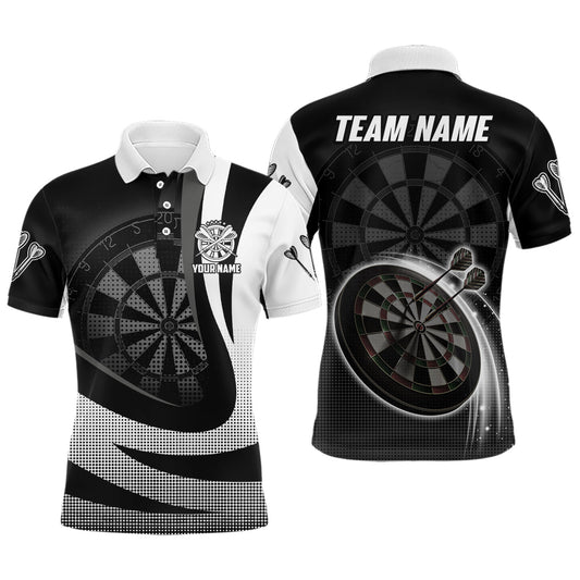 Personalisiertes Schwarz-Weißes 3D Herren Darts Polo Shirt, individuell anpassbares cooles Darts Team Trikot für Männer F852 - Climcat