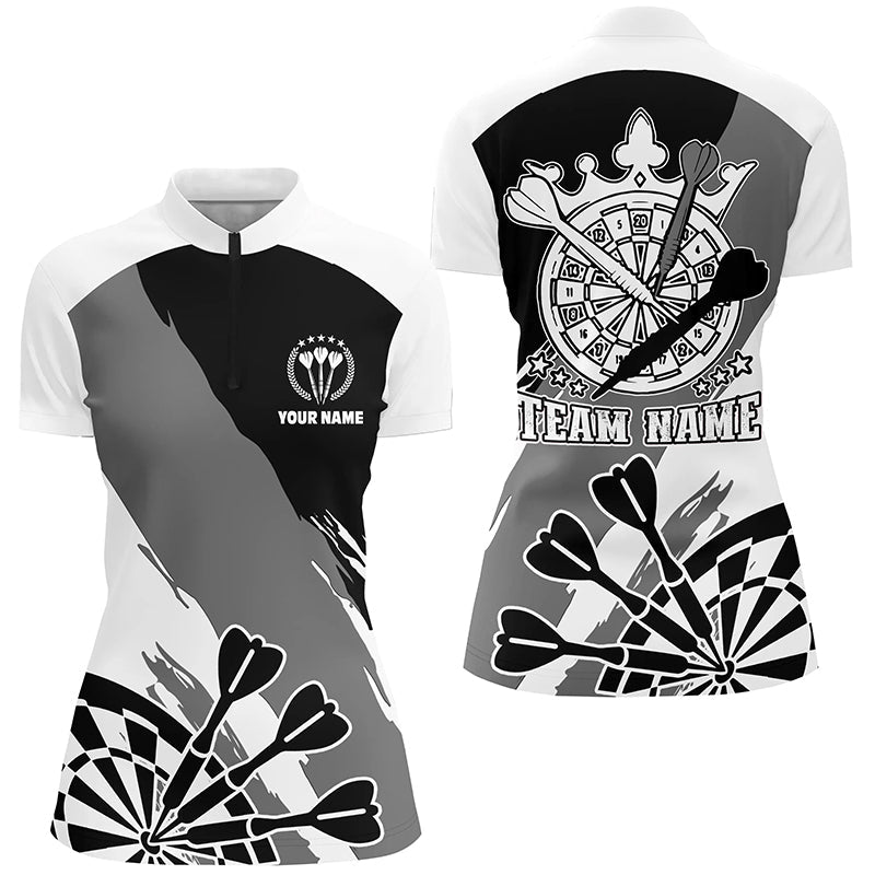 Personalisiertes Schwarz-Weißes Dart 1/4 Zip Shirt, individuell anpassbares Dart-Shirt für Frauen, Dart-Trikot S194 - Climcat