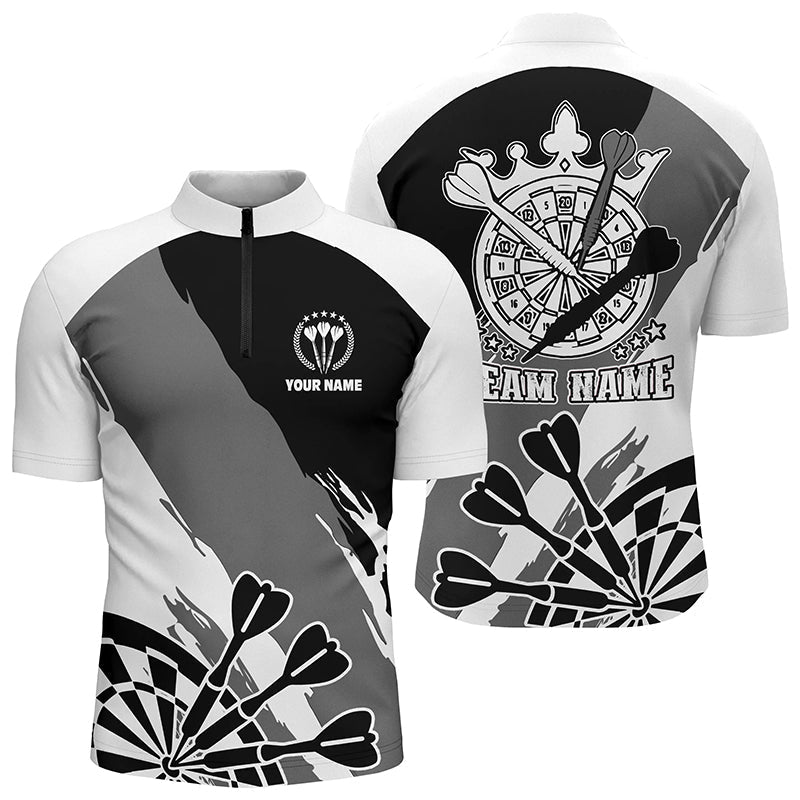 Personalisiertes Schwarz-Weißes Dart 1/4 Zip Shirt, individuell anpassbares Dart-Shirt für Herren, Dart-Trikot Y113 - Climcat