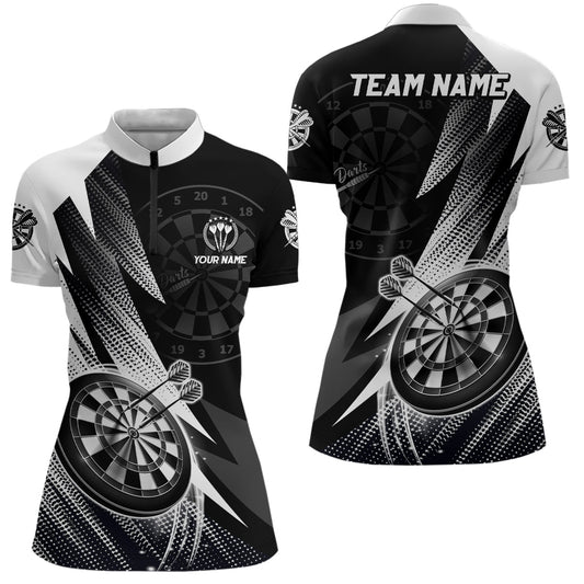 Personalisiertes Schwarz-Weißes Darts 1/4 Zip Shirt, individuell anpassbares cooles Darts Trikot für Herren V442 - Climcat