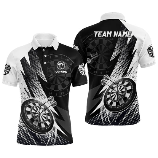 Personalisiertes Schwarz-Weißes Herren Darts Polo Shirt, individuell anpassbares cooles Darts Shirt für Männer, Team Trikot O5645 - Climcat