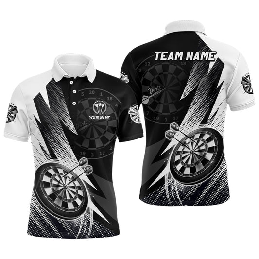 Personalisiertes Schwarz-Weißes Herren Darts Polo Shirt, individuell anpassbares cooles Darts Shirt für Männer, Team Trikot R925 - Climcat