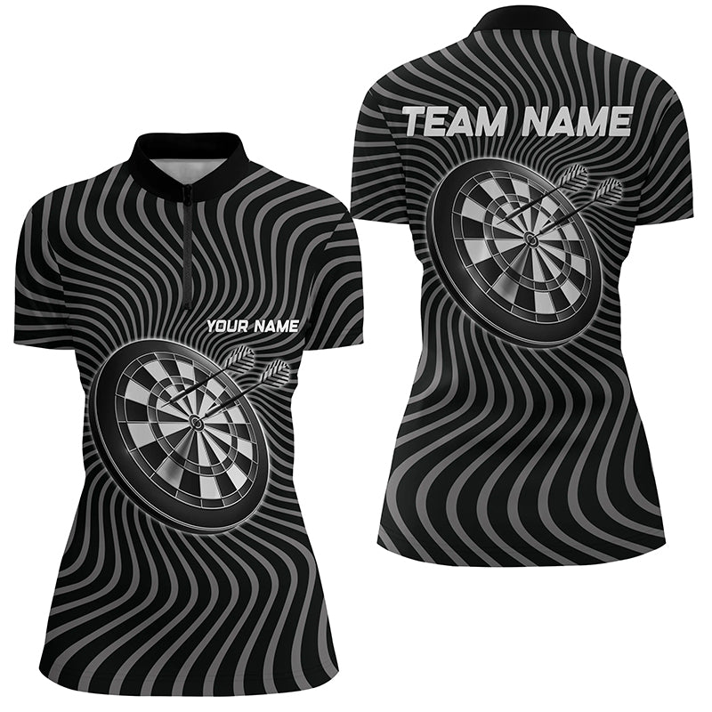 Personalisiertes schwarzes graues Dart-Quarter-Zip-Shirt für Damen, individuell anpassbares Dart-Shirt, Dart-Trikot V812 - Climcat