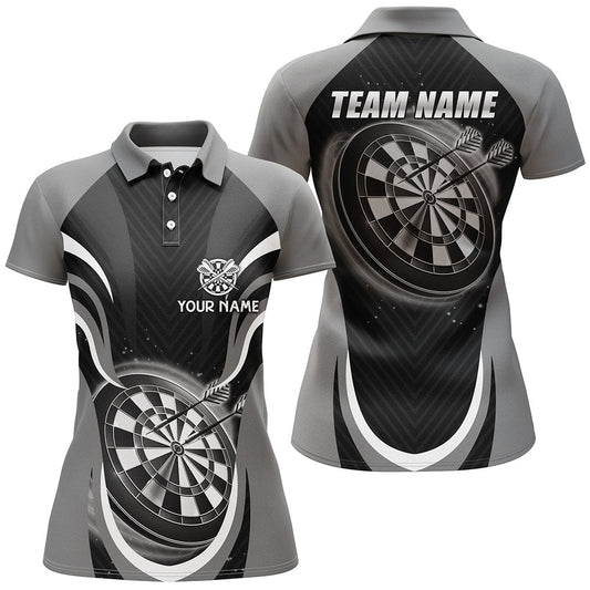 Personalisiertes schwarzes graues Darts Polo Shirt, individuell anpassbares cooles Dart Shirt für Frauen, Darts Trikot X890 - Climcat