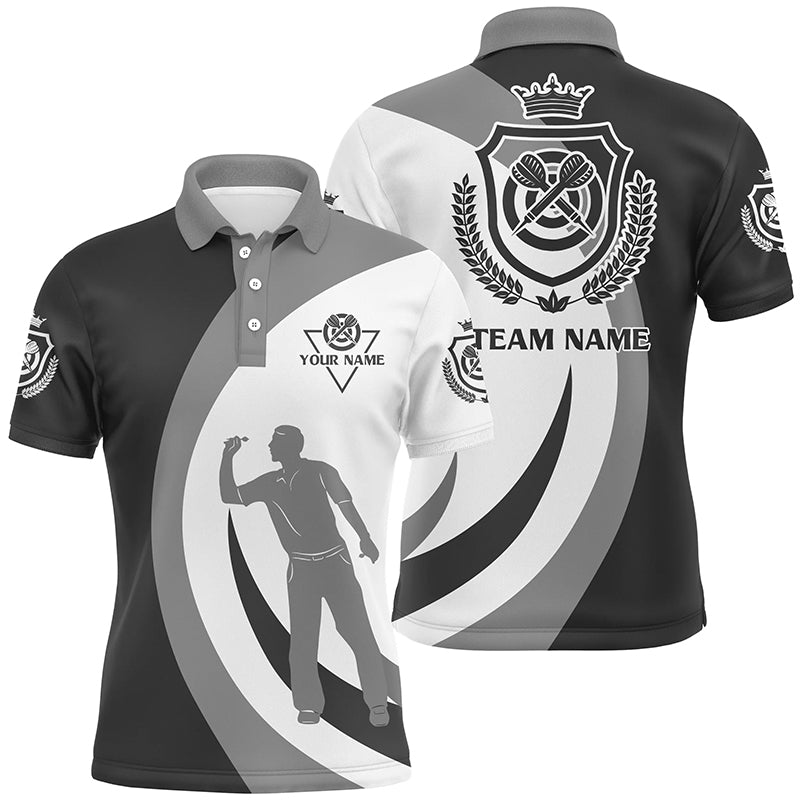 Personalisiertes schwarzes graues Polo-Shirt mit Kronenemblem, individuell anpassbares cooles Dart-Trikot für Herren L850 - Climcat