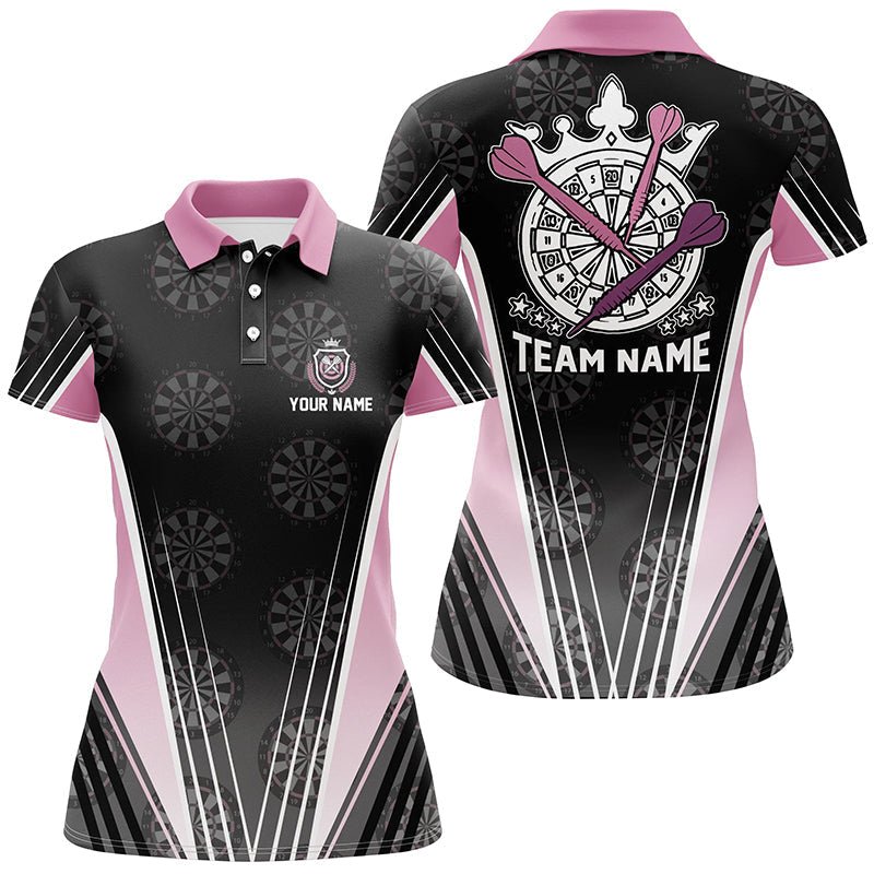 Personalisiertes schwarzes Pink Crown Darts Polo Shirt, individuell anpassbares Dart Shirt für Frauen, Darts Trikot J699 - Climcat