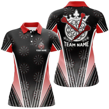 Personalisiertes schwarzes rotes Darts Polo Shirt, individuell anpassbares Dart Team Shirt für Frauen, Darts Trikot G300 - Climcat