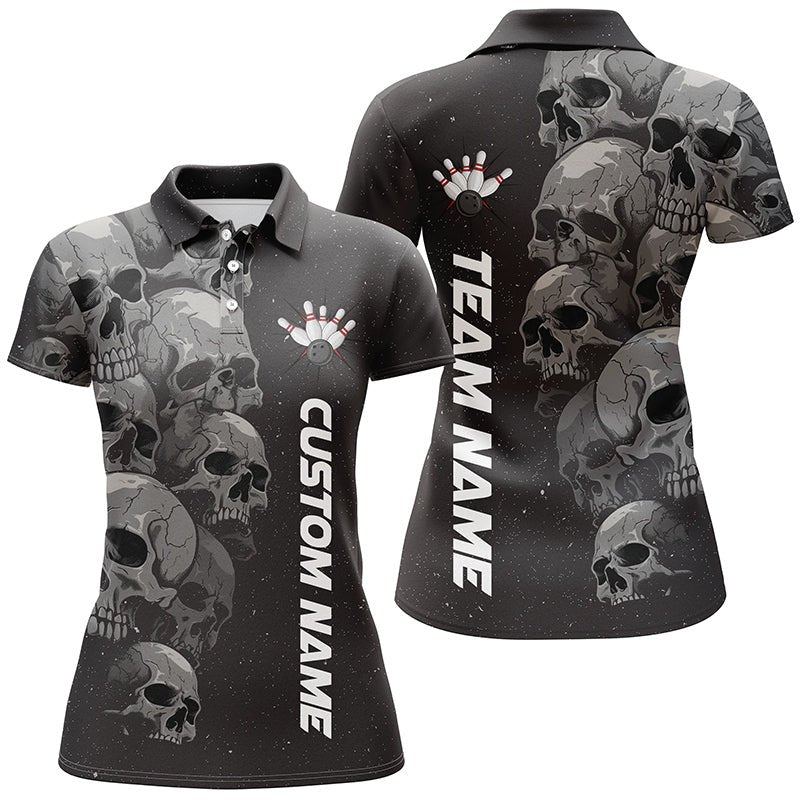 Personalisiertes Skull Bowling Shirt für Damen - Bowling Liga Shirts - Bowling Trikots für Halloween P5348 - Climcat