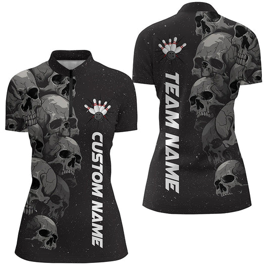 Personalisiertes Skull Bowling Shirt für Damen - Bowling Liga Shirts - Bowling Trikots für Halloween P5348 - Climcat