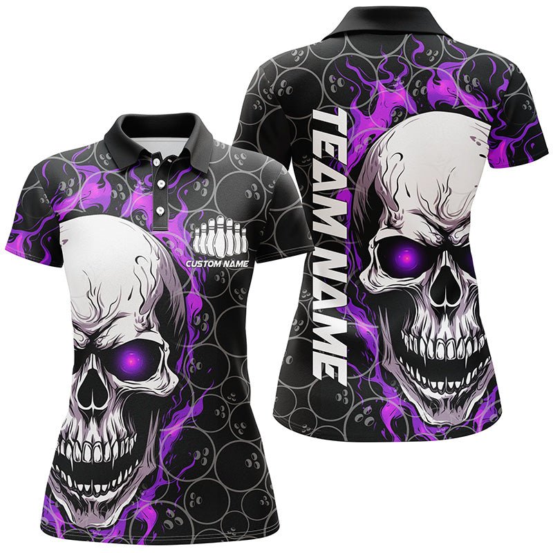 Personalisiertes Skull Bowling Shirt für Damen | Individueller Teamname | Flammen Bowler Trikots | Lila P5009 - Climcat