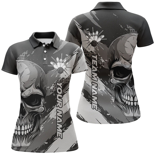 Personalisiertes Skull Bowling Shirt für Damen, individueller Teamname, Flammen Bowler Trikots P5168 - Climcat