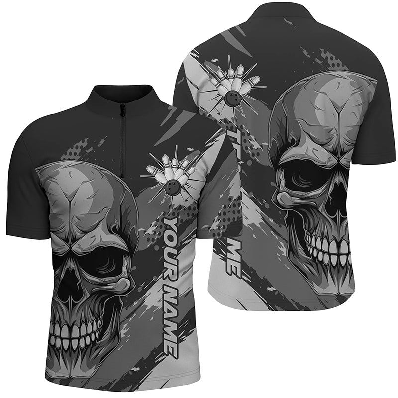 Personalisiertes Skull Bowling Shirt für Herren - Individueller Teamname - Flammen Bowler Trikots P5168 - Climcat