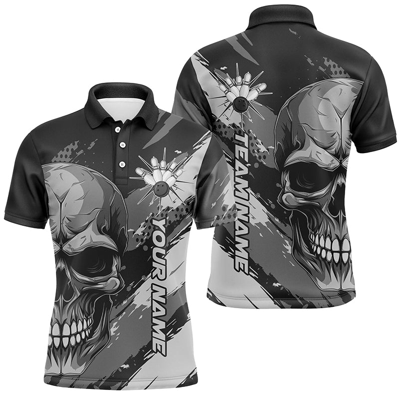 Personalisiertes Skull Bowling Shirt für Herren - Individueller Teamname - Flammen Bowler Trikots P5168 - Climcat