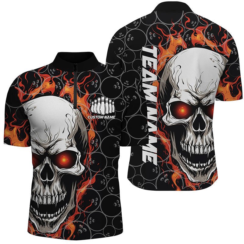 Personalisiertes Skull Bowling Shirt für Herren | Individueller Teamname | Flammen Bowler Trikots | Rot P5010 - Climcat