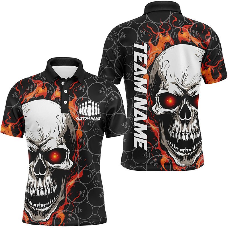 Personalisiertes Skull Bowling Shirt für Herren | Individueller Teamname | Flammen Bowler Trikots | Rot P5010 - Climcat