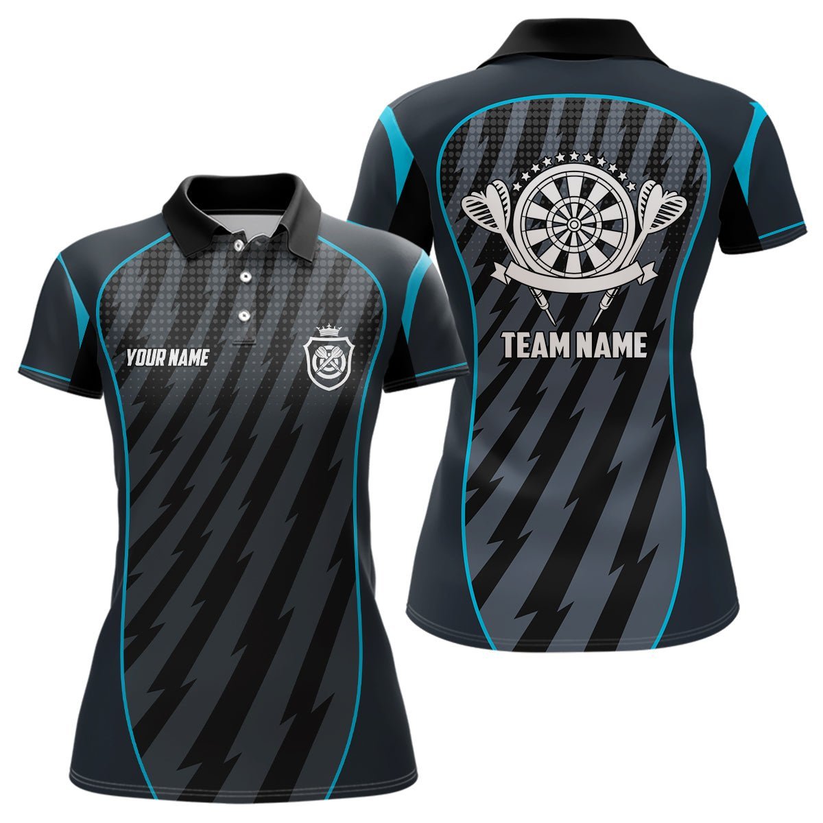 Personalisiertes Sport-Stil Blau Grau Blitz Darts Polo Shirt Dart Trikot für Frauen LDT0368 Z918 - Climcat