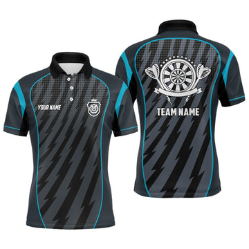 Personalisiertes Sport-Stil Blau Grau Blitz Darts Polo Shirt Dart Trikot für Herren LDT0368 Z898 - Climcat