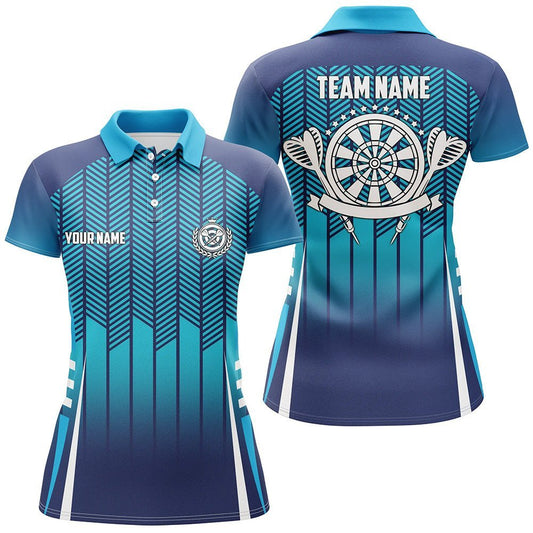 Personalisiertes Sport-Stil Damen Darts Polo Shirt mit blauem Farbverlauf, cooles Darts Trikot für Frauen A760 - Climcat