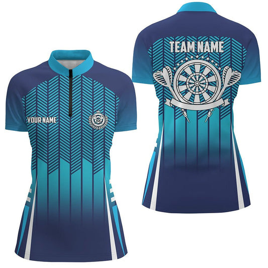 Personalisiertes Sportstyle-Blau-Verlauf-Darts-1/4-Zip-Shirt, cooles Darts-Trikot für Frauen Z953 - Climcat