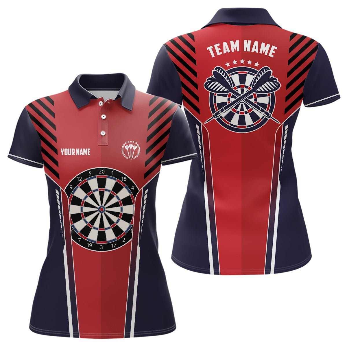 Personalisiertes Strike Rot Navy Sportliches Darts Polo Shirt Coole Darts Trikot für Frauen LDT0489 G520 - Climcat