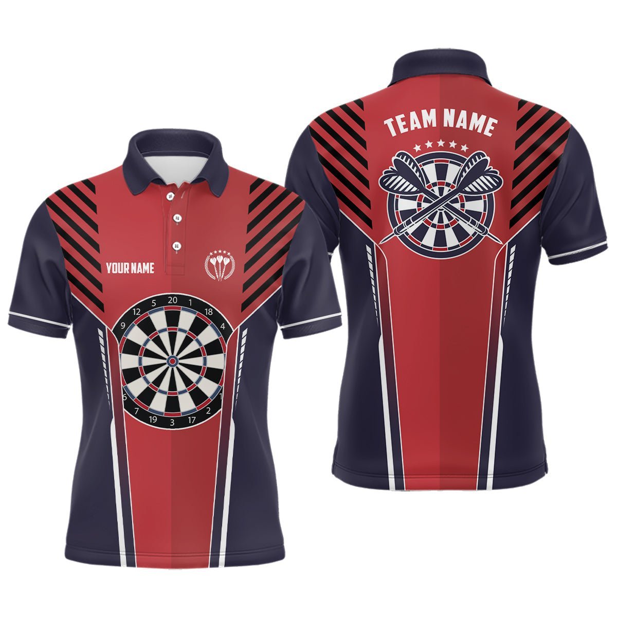 Personalisiertes Strike Rot Navy Sportliches Herren Darts Polo Shirt, cooles Darts Trikot für Männer X336 - Climcat