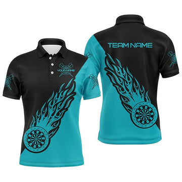 Personalisiertes Türkis & Schwarz Flammen Darts Herren Polo Shirt Darts Shirt für Männer Dart Trikot H935 - Climcat