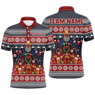 Personalisiertes Weihnachts-Darts Herren Polo Shirt, individuell anpassbares Winter-Darts Shirt für Männer, Dart Trikot V118 - Climcat